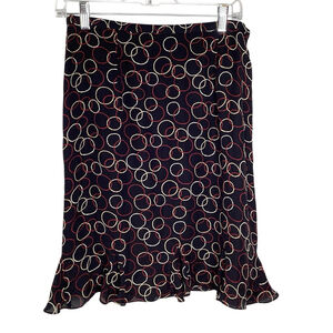 Talbots Skirt Sz 8P Blue Red Midi Silk Lined Ruffle Bubbles Work Night Out EUC